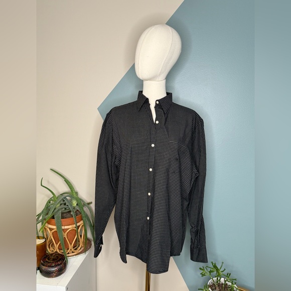 Lauren Ralph Lauren Women’s Black Grid Check Button Down Blouse Size L - Picture 2 of 13
